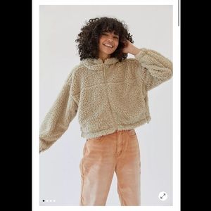 BDG Hooded Cropped Teddy Jacket